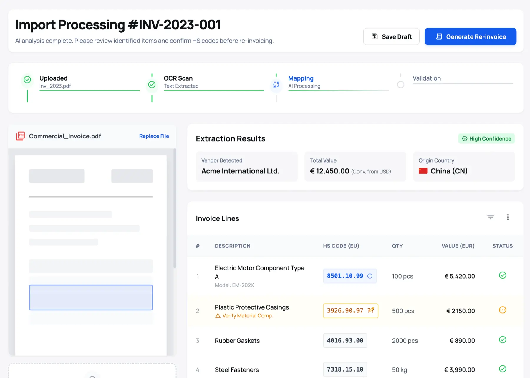 Douan Invoice — AI-assisted European customs invoicing